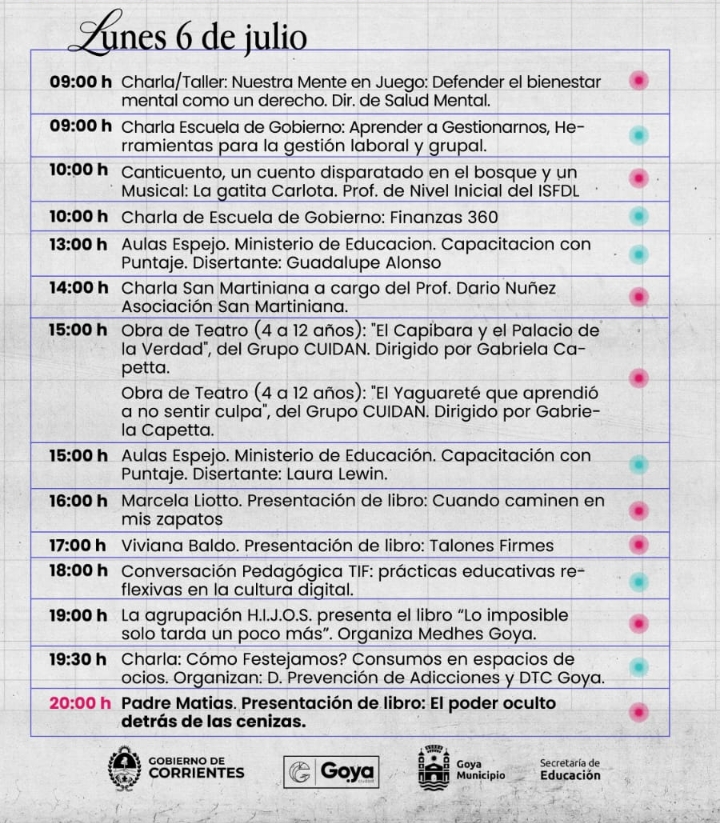 SEGUNDO DÍA DE LA FERIA DEL LIBRO GOYA: CRONOGRAMA: 